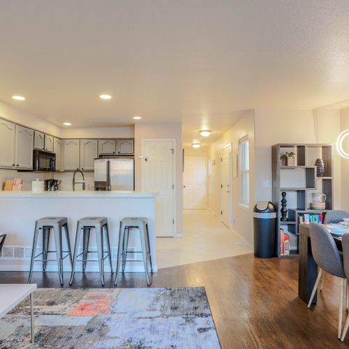 Modern decor meets homey charm in this inviting relaxation zone.