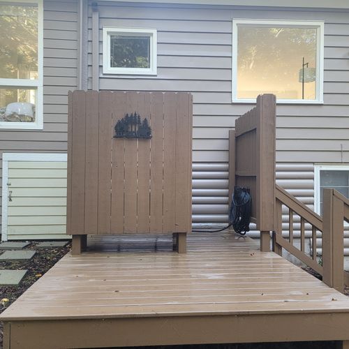 EXTERIOR:  The fun and private outdoor shower on the front deck.