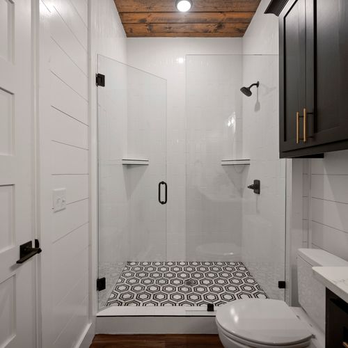 The attached bathroom with a walk-in shower.