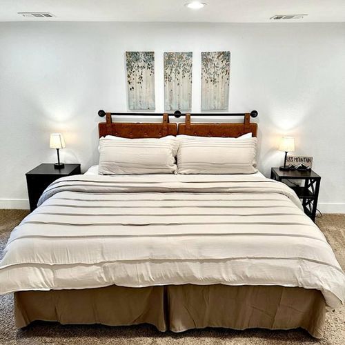This lovely home boasts four well-decorated bedrooms with plush mattresses and linens for a restful stay.
