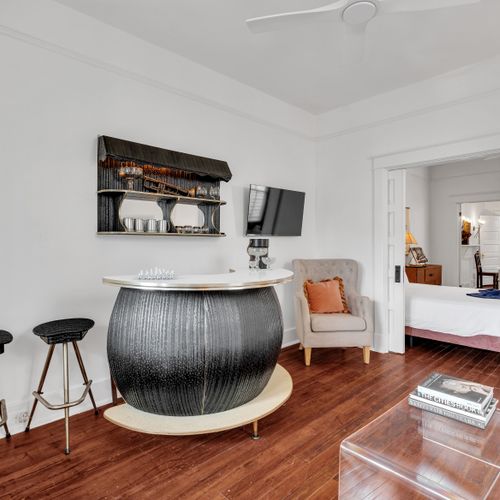 Stylish bar island — the perfect spot for morning coffee or casual bites.