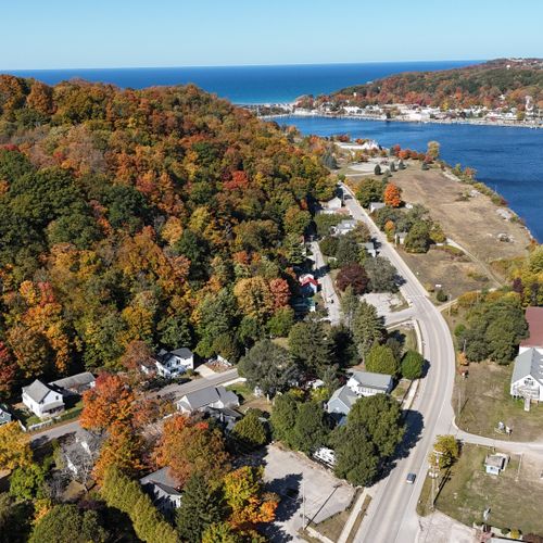 Exterior:  the northern end of downtown elberta next to betsie lake, with frankfort on the other side of the lake.