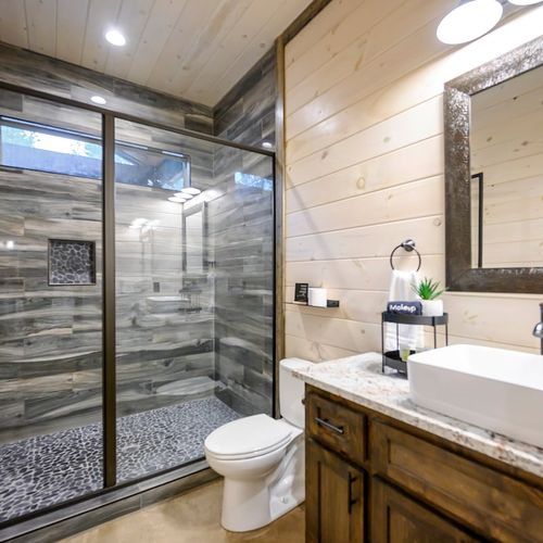 The private bathroom has a huge walk-in shower!