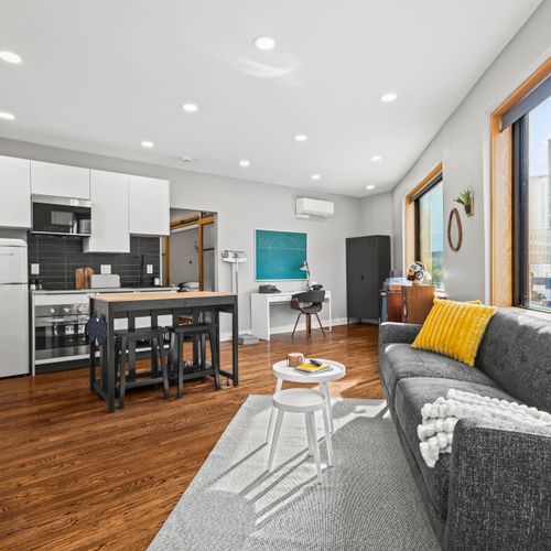 Comfortable sofa and smart layout for relaxing or working.