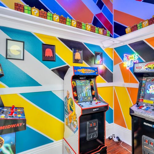 Custom Designed Game Room with Mortal Kombat, Streetfighter, and Pacman