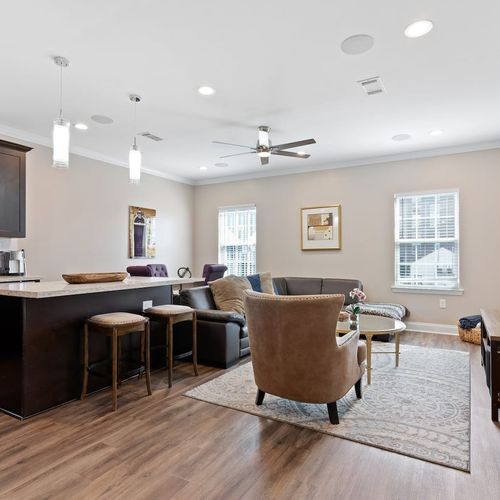 Open-concept kitchen & living area w/ room for the whole group to gather.