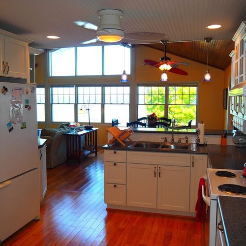 Kitchen:  the home has a large, beautiful, and very functional kitchen with all appliances including a dishwasher. There is a good supply of cooking and dining utensils included as well.