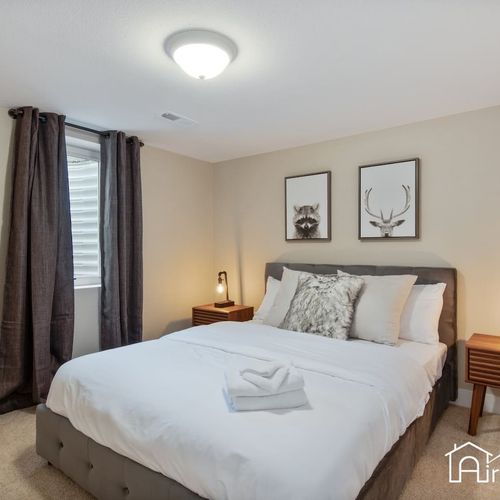 Stay comfortable and well-rested in one of our queen-sized bedrooms, each with nightstands and a closet.