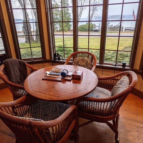 Living room:  the home has a gorgeous classical living room with a great view of crystal lake! (note that the fireplace in the living room is not usable. )
