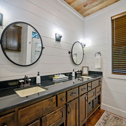A double vanity in the private bath.