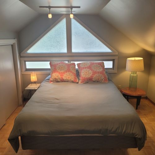 Bedroom #2 ( second floor):  very cute and fun bedroom with a queen-size bed, chair, lots of closet space and its own en suite full bathroom.