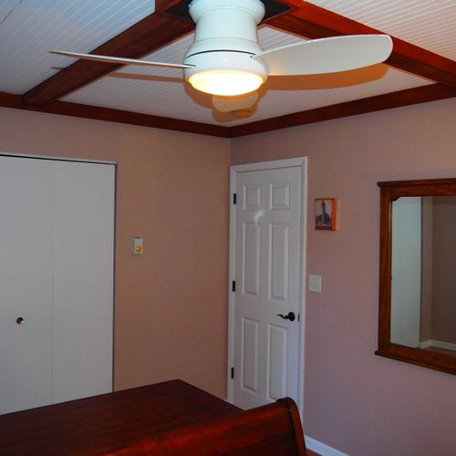 Bedroom #1 (second floor):  features a queen-size bed, nightstands, dresser, ceiling fan, closet, and a private entrance to the second floor bathroom.