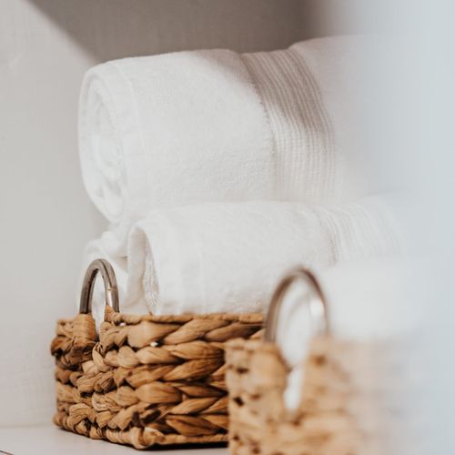 Delight in the luxury of our high-quality towels, tastefully presented and prepared for your convenience.