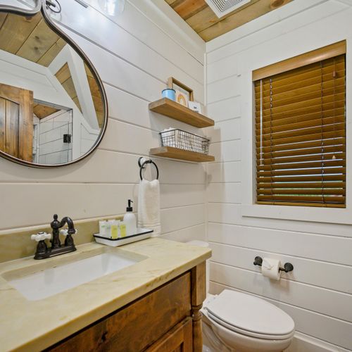A shared full bathroom on the second level.