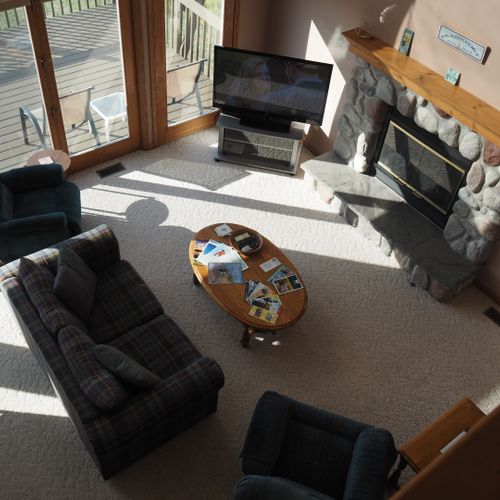 Living room #1 (main floor):  looking down on the living room from the loft area.