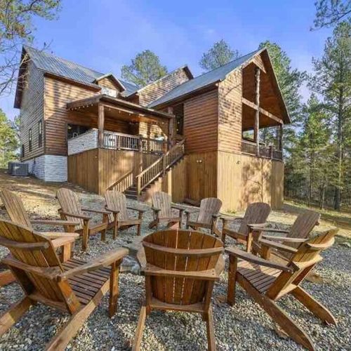 The firepit, surrounded by comfortable chairs, is perfect for snacking on smores