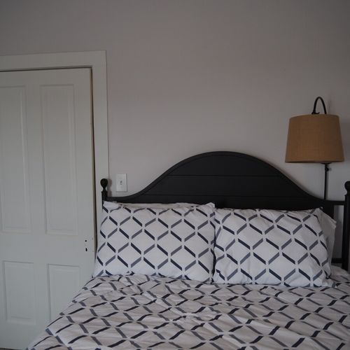 Bedroom #2:  all 3 bedrooms are upstairs. This bedroom features a queen-size bed, nightlamp, dresser, and a very large closet.