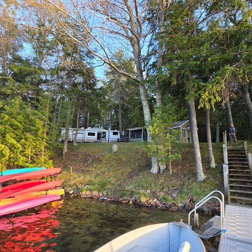 Exterior:  the private dock and kayaks with the loon in the background