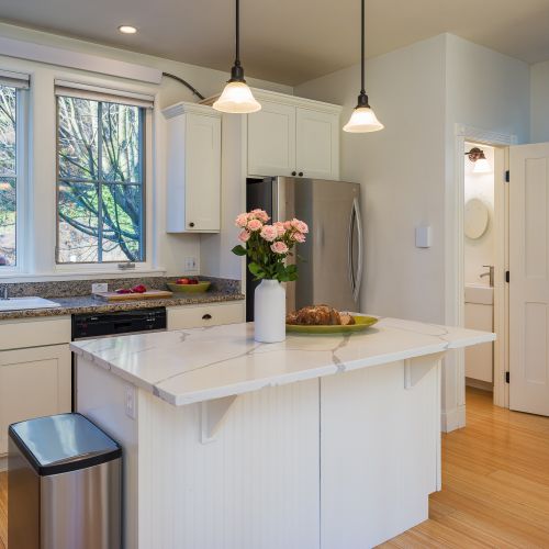 The spacious island offers the perfect spot for casual meals