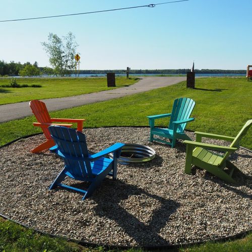 Overall:  the very cute bonfire ring with manistee lake in the background (across the road).