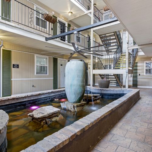 Elegant courtyard fountain adding a serene, calming touch