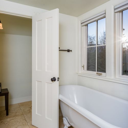 Unwind in the freestanding soaking tub
