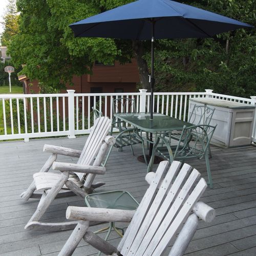 Exterior:  another view of the large second story deck.