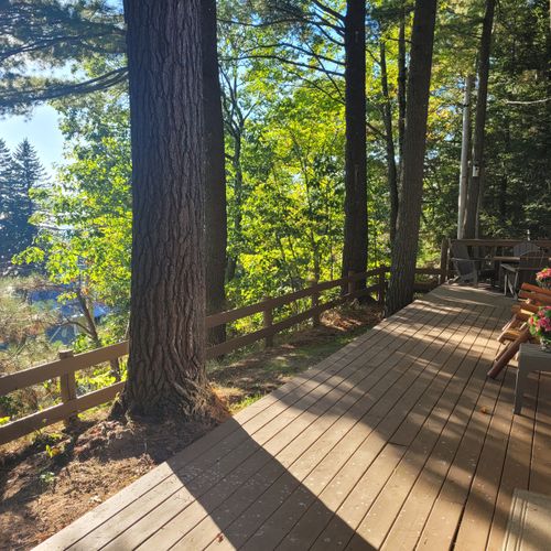 EXTERIOR:  The beautiful view of trees, nature, and Crystal Lake from the backyard deck