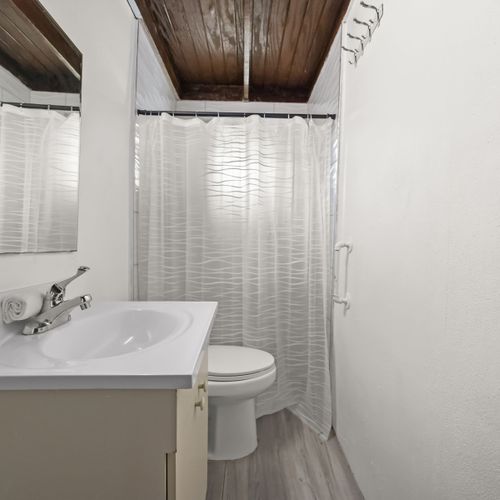 Ample counter space for toiletries.