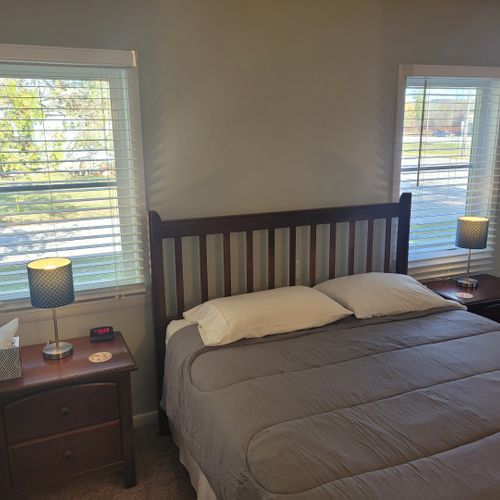 Overall:  the lovely master bedroom, which includes private television, private en suite bathroom, and a walk-in closet.