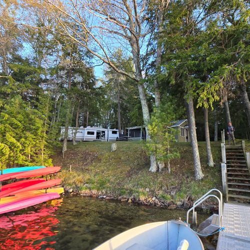 Exterior:  the private dock and kayaks with the loon in the background