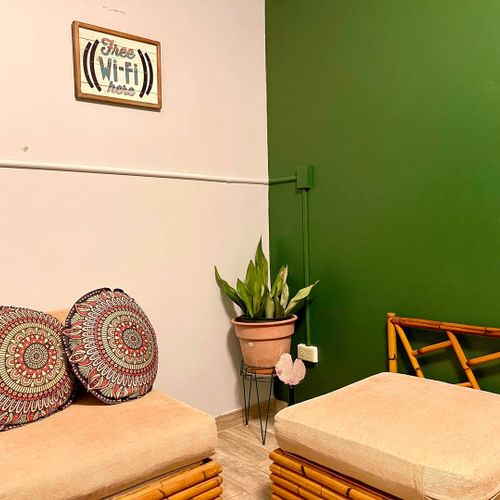 A serene space with natural elements for a peaceful stay.