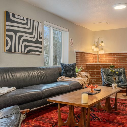 Make yourself at home in this stylish living room - filled with vibrant mod retro artwork!