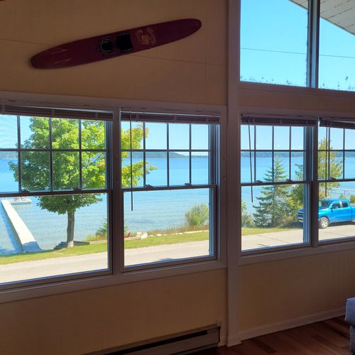 LIVING ROOM #1 (SECOND FLOOR):  The great view of Crystal Lake from the living room.