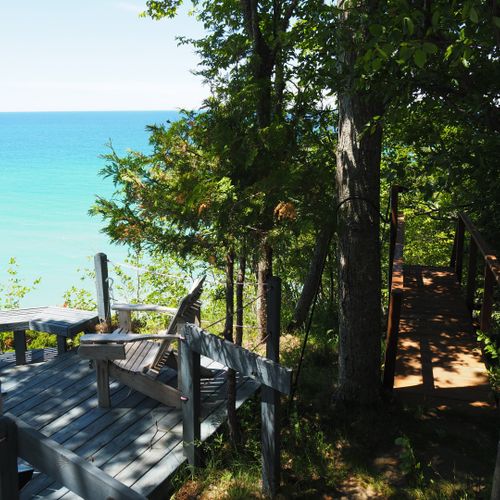 Exterior:  the detached deck with incredible views of lake michigan!