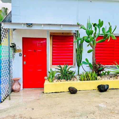 Colorful facade promises a memorable stay.