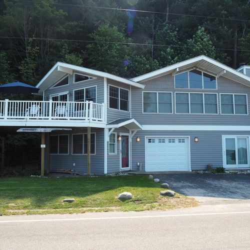 Overall:  the front of the house, which faces the lake.