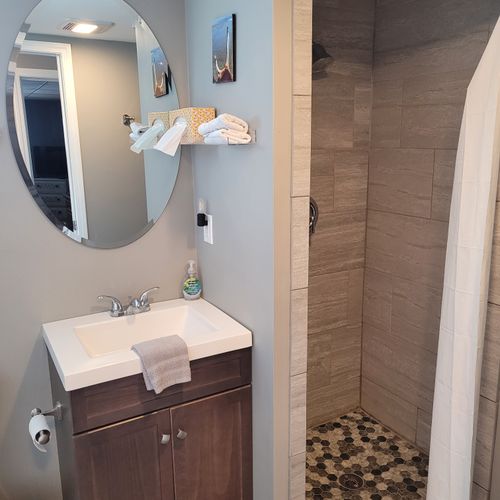 Bathroom:  very cute newly-renovated bathroom with a walk-in shower.