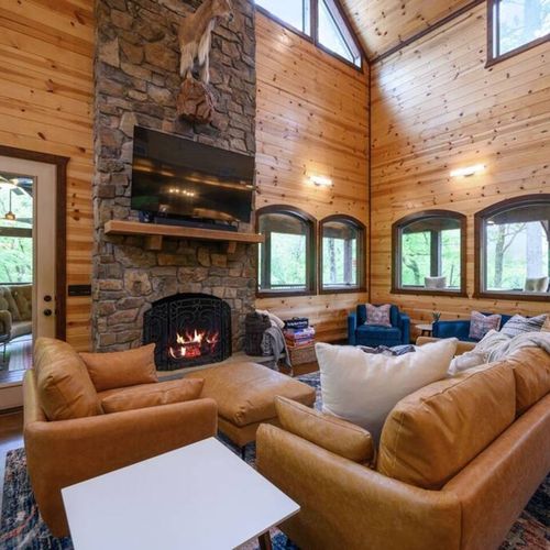 Tons of seating around the gas fireplace.