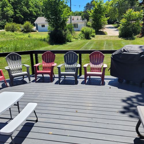 Exterior:  another view of the huge deck and front yard