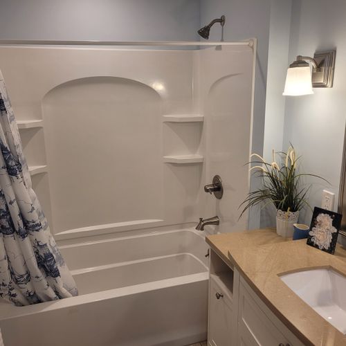 Bathroom #3 (larger house, main floor):  this is the private en suite full bathroom for bedroom #2.