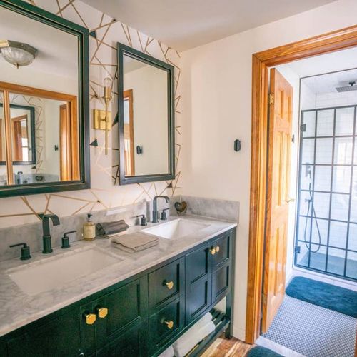 Stylish primary bathroom.