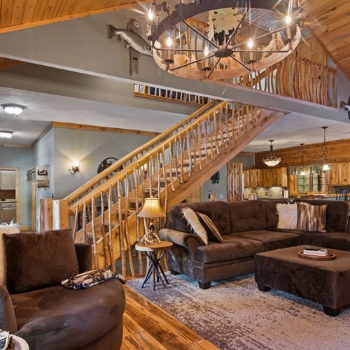 Living room:  spectacular living room with huge stone fireplace!