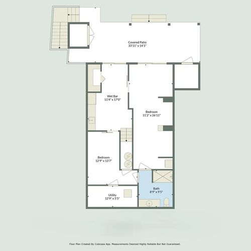 LOWER LEVEL:  This is a map of the lower level (i.e. the first floor).  Note that the first floor has 2 bedrooms, a bathroom, a wet bar / kitchenette, and a secondary washer and dryer.