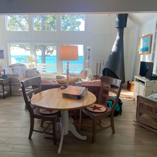 LIVING ROOM:  Fun puzzle table with great lake views!
