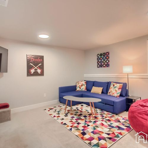 This game room retreat is the place to entertain family and friends. Enjoy cozy nights around the tv or gather around for a few rounds of games.