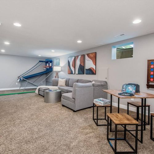 Say goodbye to boredom with a high-top table for card or board games, giant connect4, putt-putt golf and pop-a-shot basketball.
