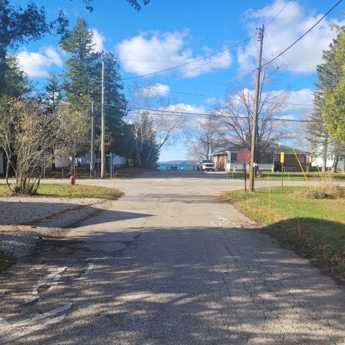 Exterior:  looking down the street towards the crystal lake public access point.