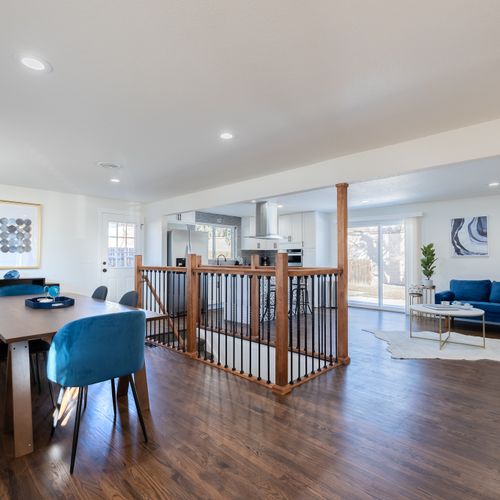 As you walk in the door, you'll find the gorgeously decorated open concept living space.