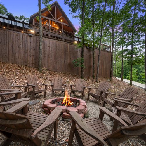 The firepit with Adirondack chairs.